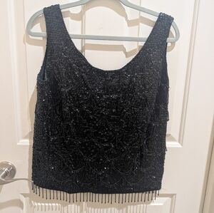 Dragonhouse OF HONGKONG 100% WOOL Black Beaded Women's Sleeveless Top Sz MEDIUM